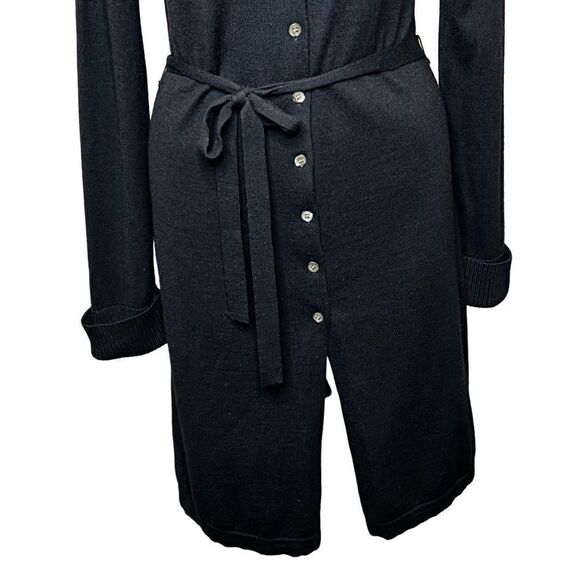 Halogen black merino wool button up cardigan with tie belt size M - Picture 3 of 14